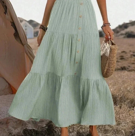 Summer Solid Color Casual Ruffle Hem Skirt - Picture 3 of 5